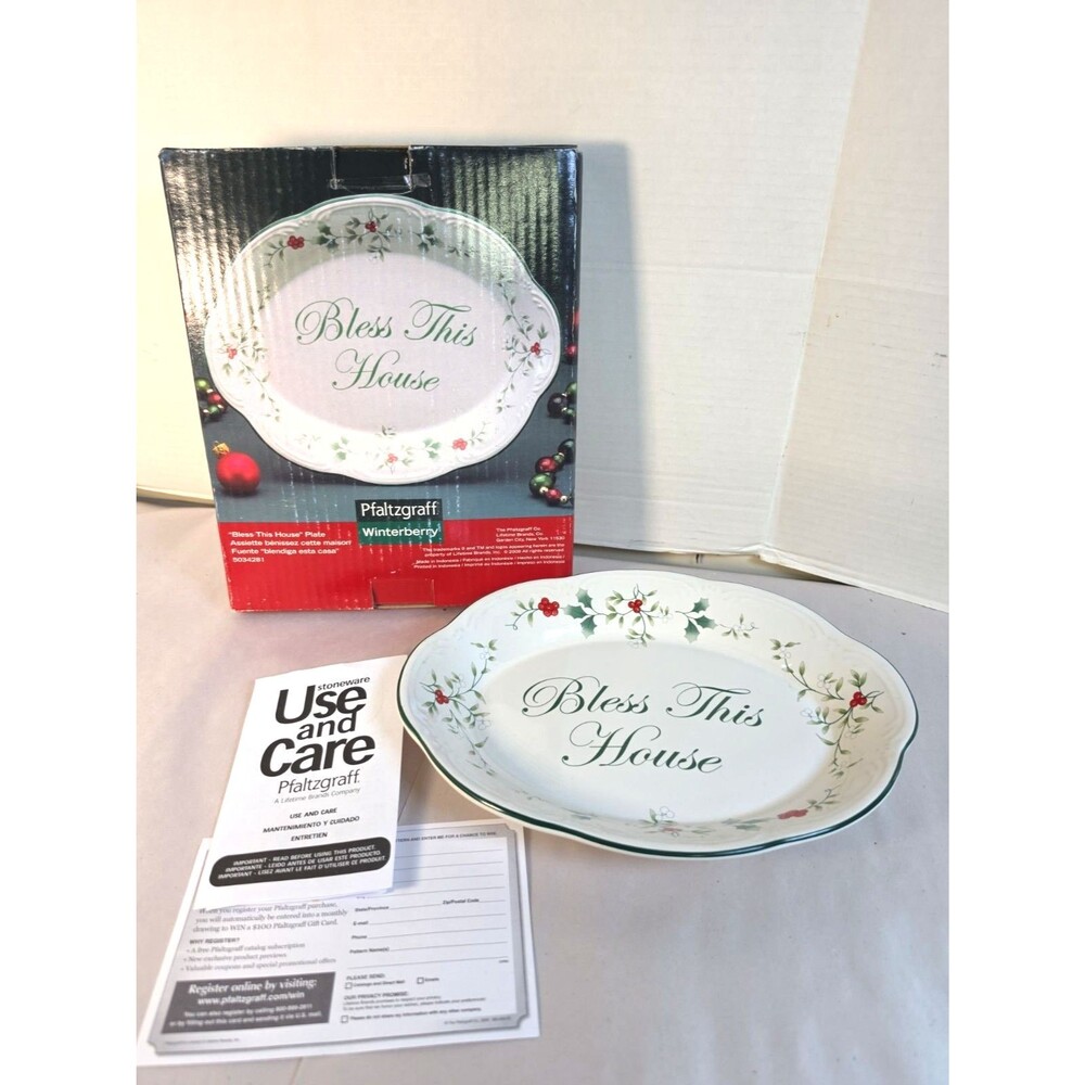 NOB Pfaltzgraff Winterberry Platter "Bless This House" 11" W/ Box Mint Paperwork